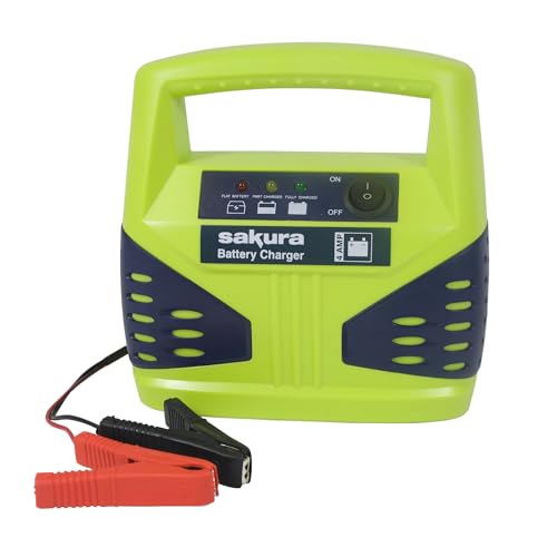 Sakura 4 Amp 12 V Car Battery Charger SS3629 For Vehicles Up To 1.2L / 1200CC - Lead Acid Batteries Capacity 15 Ah To 50 Ah,Black,Green