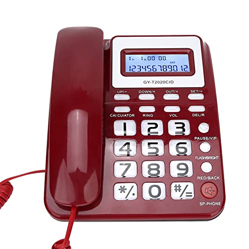 Denash ABS GY T2020CID Kabelgebundenes Telefon mit Taschenrechner, Lautsprecher- und Anrufer -ID Display für Office Desk, Stummschaltmodus für Ruhige Anrufe, Leichtes ABS Material (Rot)
