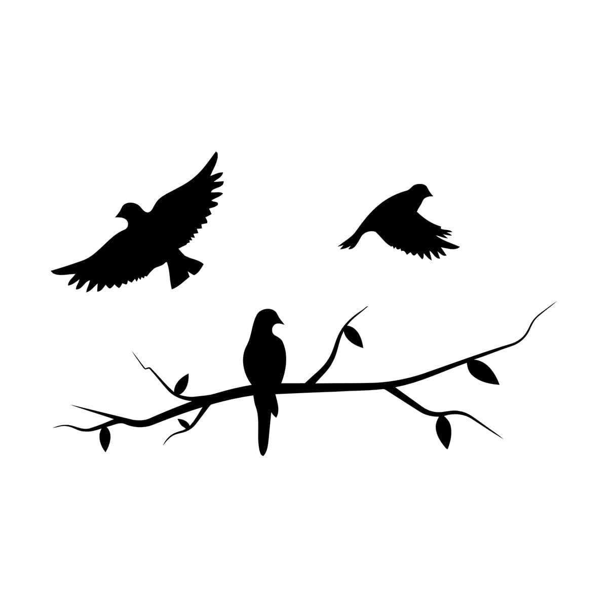 Wall Vinyl Sticker Decor Birds Flying Three Birds Branch 32x53.5cm Art Mural Painting Small Black — image 1