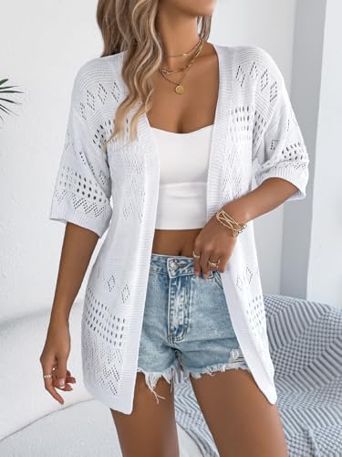Image of Spicy Sandia Women's Loose Fit Short Sleeve Crochet Cardigan Sweaters for Summer