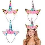 REGALO PERFECTO - Nuestras cintas para el cabello de unicornio miden 13.5 * 12 * 6 cm, son livianas y cómodas de usar, elasticidad útil adecuada para bebés, niños e incluso adultos. Como regalo traerá sorpresas y alegría.