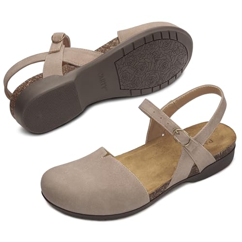 Image of PARTY Closed Toe Sandals Women, Barefoot Arch Support Flat Sandals for Office Work and Travel with Comfortable Cork Footbed