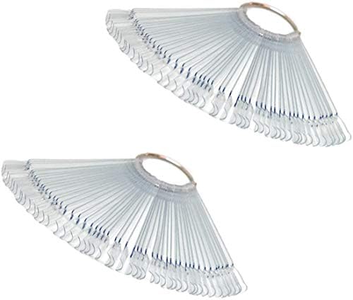 Nail Display tips LukyTimo 100 Pcs Clear Fan-shaped False Nail Polish Board Nail Art Tips Practice Sticks Tools with Ring Holder (Transparent) (100)