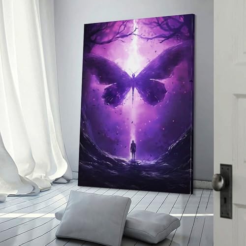 Affiche papillons violets POLIUAWS sur toile déco murale pour chambre et salon 30x45 cm