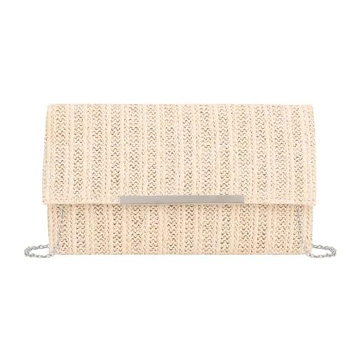 GOKTOW Bolsa de mão de palha ráfia carteira clutch verão vime tecido bolsas de praia para mulheres casamento férias viagem festa 2024, Branco