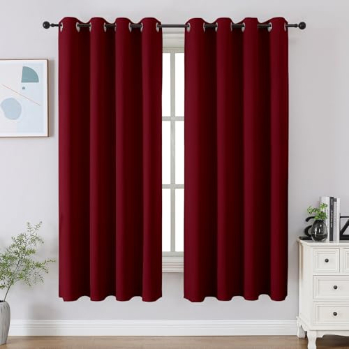 CUCRAF Burgundy Red Blackout Curtains 54 inch Length 2 Panels Set, Room Darkening Drapes for Living Room Bedroom, Thermal Insulated Light Blocking Grommet Window Curtain (W52 x L54 Inch)