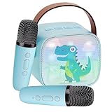 Mini Karaoke Machine for Kids Portable Karaoke Machine with 2 Bluetooth Wireless Microphones and LED Color Lights, Christmas Birthday Gifts Toys for Girls Boys (Blue)