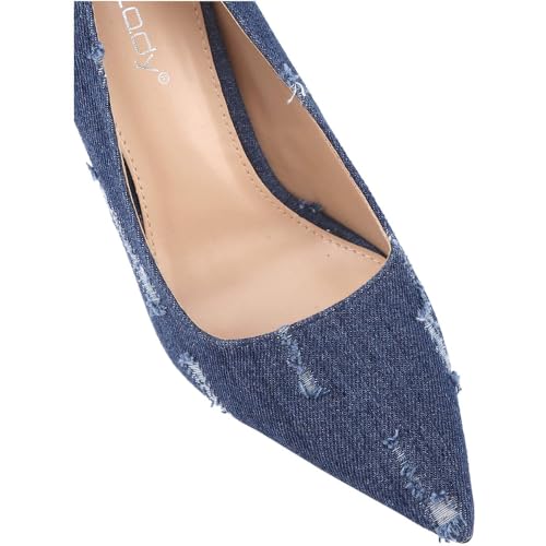 CLOVERLAY Women's Distressed Denim Pointed Toe High Heel Pumps Stiletto Heel Fashion Casual Chic Shoes Spring Summer Vacation Spring Break Easter4