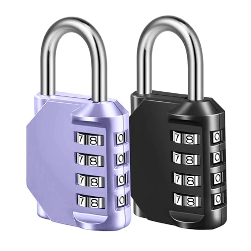 Image of Combination Lock, 4 Digit Combination Padlock for School Gym Sports Locker, Fence, Toolbox, Case, Hasp Cabinet Storage (2 Pack, Purple & Black)