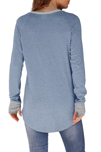 Image of XIEERDUO Womens Tunic Tops to Wear with Leggings Long Sleeve Thumb Hole Shirts Crew Neck Curved Hem