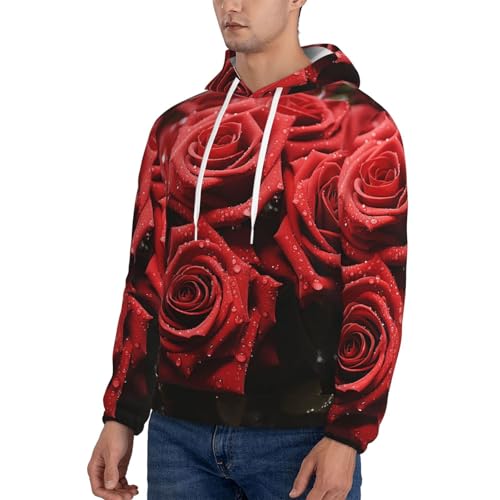 Men's Fleece Pullover Hoodie Long Sleeve Hooded Red rose Sweatshirt Casual Shirts With Pockets 4X-Large3