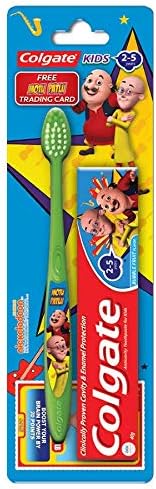 Colgate Kids Toothpaste with Gentle Protection for Primary Teeth, Motu Patlu, Bubble Fruit Flavour (2 - 5 years), 40g with Kid's 2+ Toothbrush - 1 Pc