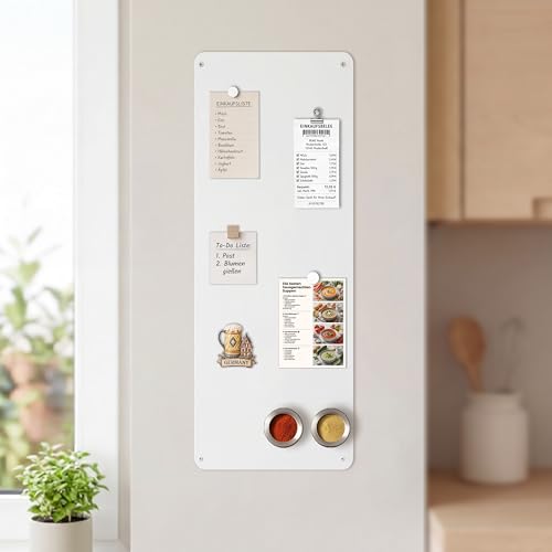 Warasee Magnettafel Küche Weiß 30 x 70 cm: Matte Magnetwand aus Metall für Einkaufslisten & Urlaubsmagnete | schmale Wandfläche neben Einbaukühlschrank für Familien & Ordnungsfans