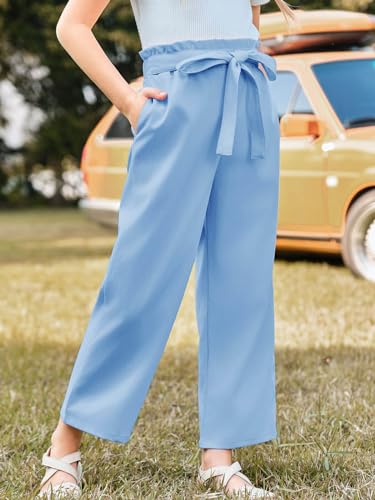 Image of Haloumoning Girls Wide Leg Pants High Elastic Smocked Waist Casual Flowy Cute Long Trousers