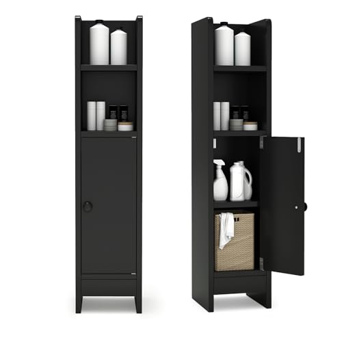 Tangkula Small Bathroom Storage Cabinet, Narrow Slim Corner Floor Cabinet
