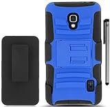 For LG Optimus F6 D500 Robotic Belt Clip Hybrid Holster Kickstand Cover Case with ApexGears Stylus Pen (Blue Black)