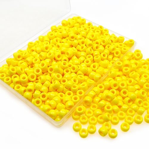 Amaney Yellow Pony Beads with Storage Box 6x9mm Acrylic Beads 500pcs for Jewelry Making