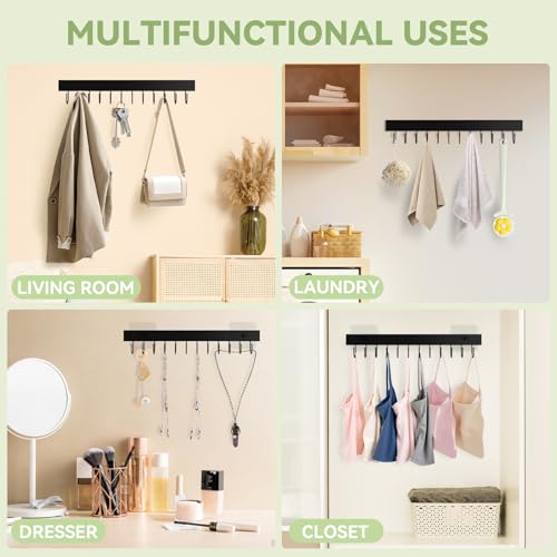 HOMEBROS Belt Hanger Wall Mount, Adhesive Wooden Closet Belt Organizer with 24 Metal Hooks, Large Capacity, 2 Installation Options, Black, 2 Pcs by HOMEBROS - Image 6