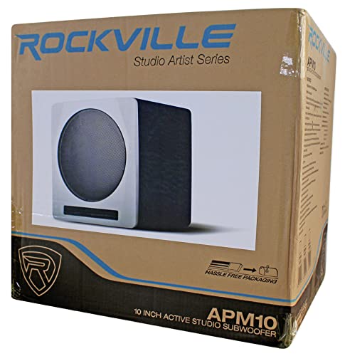 rockville apm10w active studio subwoofer in white 1034 400w mdf wood rcaxlroptical front-firing port perfect for studios and music production