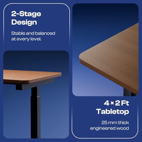 Image of Vergo Move M1 Manual Height Adjustable Table, Standing Desk for Work from Home, Hand Crank Office Table with 2 Stages, 80 Kg Load, 2 Year Warranty, (Oxford Cherry, 1200 x 600mm / 25mm Thick)