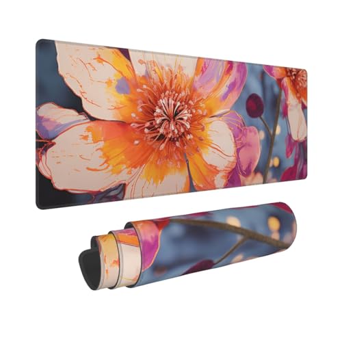 Tapis de souris de jeu floral 30,5x80 cm avec base en caoutchouc antidérapante et bords cousus