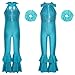 Linjinx Kids Girls 70s Party Hippie Bell-Bottom Jumpsuit Sparkly Full Body Disco Dance Bodysuit and Hair Scrunchies Set Blue 7-8 Years