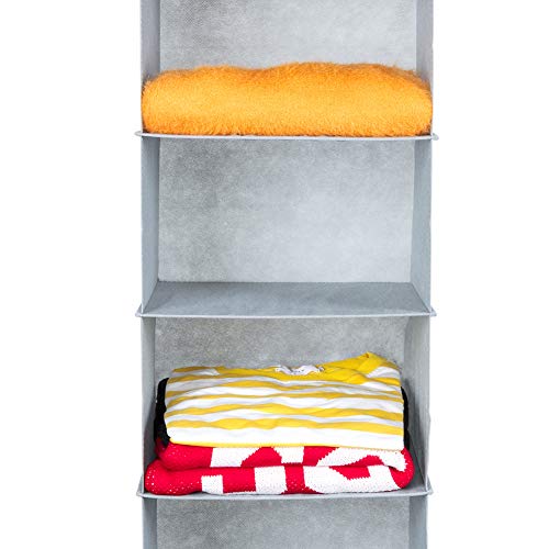 MAX Houser 6 Tier Shelf Hanging Closet Organizer, Closet Hanging Shelf with 2 Sturdy Hooks for Storage, Foldable (Light Grey) - Thumbnail 5