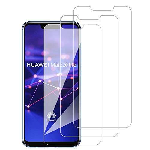 [3 Pack] Amonke Protector Pantalla para Huawei Mate 20 Lite Cristal Templado, Plana pero Incompleta Cobertura, 9H Dureza, HD Transparente, Anti-Burbujas, Screen Protector para Huawei Mate 20 Lite