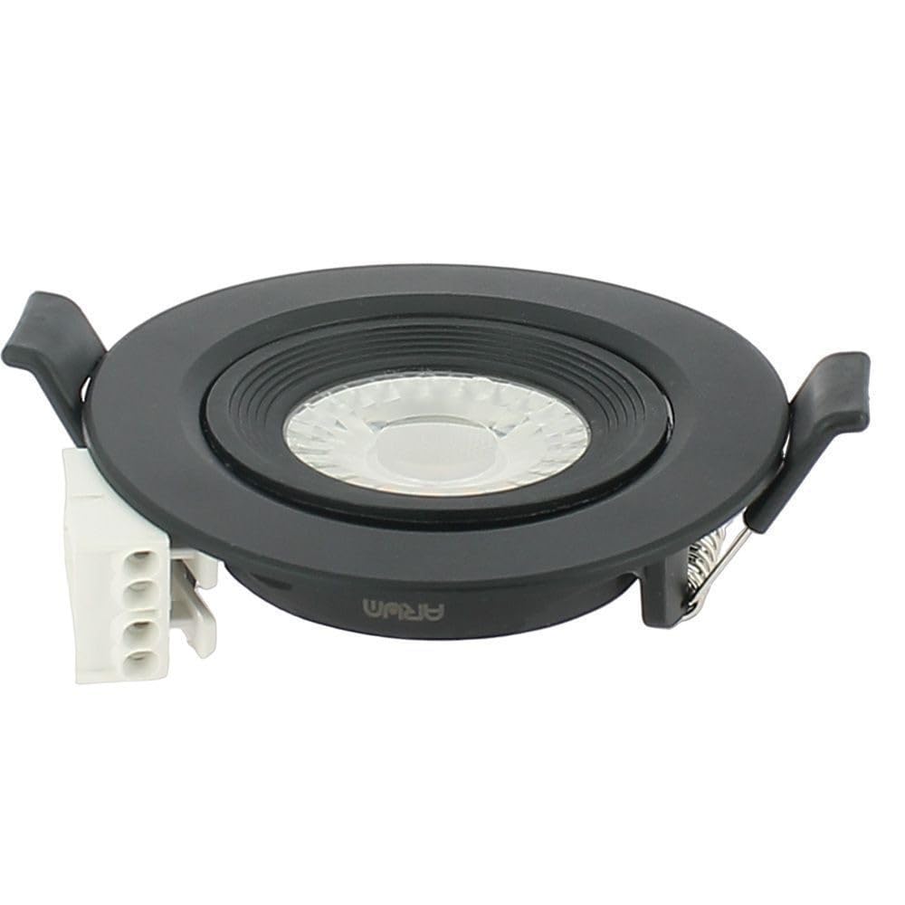 Arum Lot de 5 Spots LED Encastrables Extra Plats ASTURIE 7W (Eq. 75W) – Technologie CCT (Choix 3000K / 4000K / 6500K) – Orientables & Noir Mat – Trou Perçage 70mm – Faible Profondeur 25mm (220V)