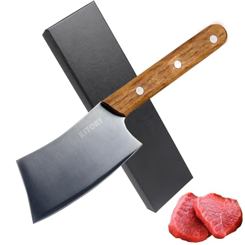 Kitory Mini Hackmesser 10cm multifunktionales Steakmesser Kleines Hackbeil Messer Chinesische Küche Kochmesser, kleine Klinge mit langem Griff, 2024 Geschenke