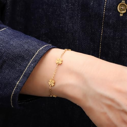 Image of 18K Gold Plated Stainless Steel Dainty Charms Colorful Crystal Birthstone Bracelet Minimalist Cute Jewelry for Women