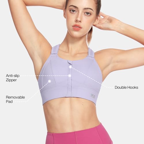 Image of High Impact Sports Bras for Women Adjustable Zip Front Plus Size Workout Bra Full Coverage Removable Padded Running