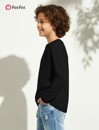 Image of PATPAT Boys Long Sleeve Shirts Cotton Solid Crew Neck Basic Shirts 5-16 Years