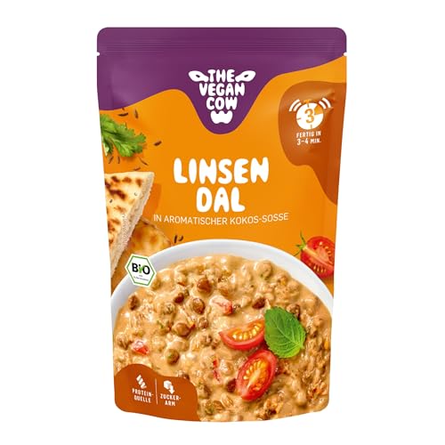 THE VEGAN COW Linsen Dal - Bio-Fertiggericht | 283g | Proteinreich & allergenfrei | Cremig, mild & 100% pflanzlich | ohne künstliche Zusätze | lange Haltbarkeit