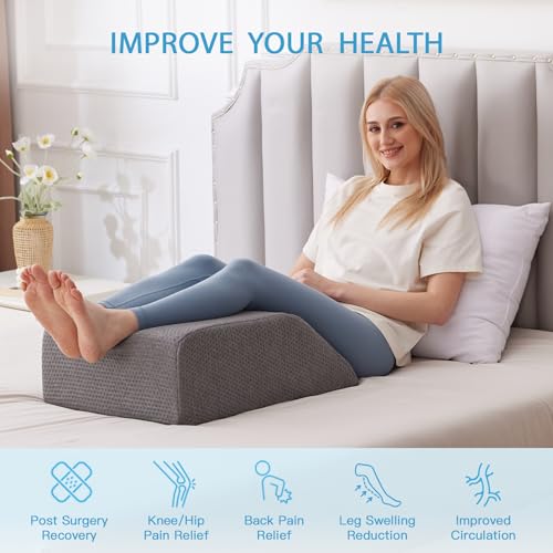Leg Pillow Elevation Blood Circulation, Leg Wedge for Elevation for Swelling, Leg Elevating Pillow for After Surgery, Memory Foam Foot Knee Pillow for Back Sleeping 24×22×8 Inch Dark Grey