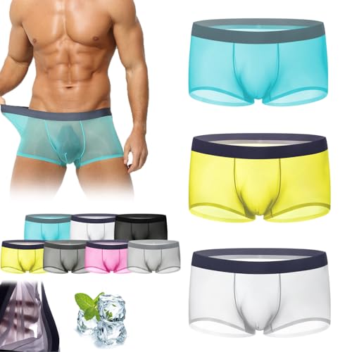 Niksy Underwear, Niksy Men's Ultra-Thin Ice Silk Transparent Boxer Briefs, Cooling Soft Breathable See-Through Sexy Underwear