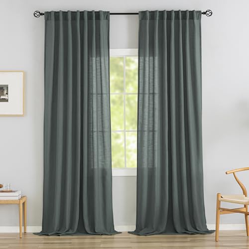 Rideaux en lin extra longs gris anthracite de qualité supérieure