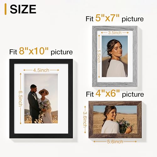 Image of Vittanly Picture Frames Set of 10, Picture Frames Collage Wall Decor with Two 8x10, Four 5x7, and Four 4x6 Photo Frames, Gallery Wall Frame Set for Wall or Tabletop Display, Black&Brown&Grey