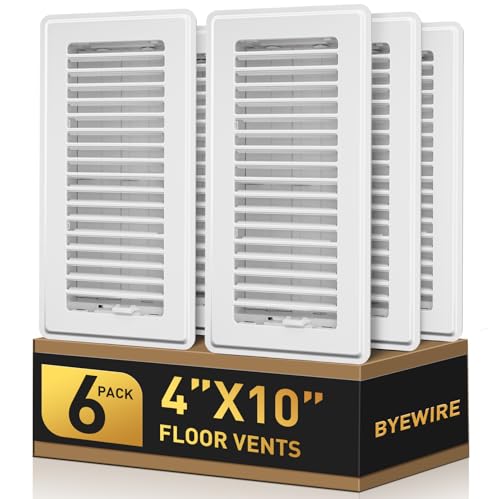 4x10 Floor Register White Floor Vent Covers for Home Floor Sidewall Heavy Duty Steel Walkable Floor Grates Adjustable Air Vent Covers Rust Proof Finish 4 x 10 Floor Vent 6 Pack