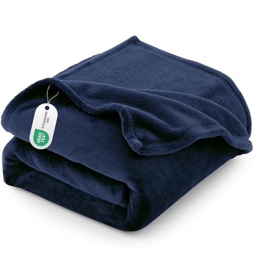CozyLux Kuscheldecke Flauschig Decke 220x240 - XXL Flanell Kuscheldecke Groß, Weiche Sofa Decke, Warme Fleecedecke Wohndecke für 4 Jahreszeiten, Leicht Sofa Überwurf, Blanket 220x240 cm, Marine Blau