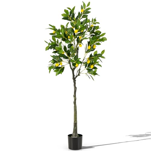 GIANTEX Limonero Artificial de 80/120/160 cm de Alto, con 9/18/27 Frutos Grandes, Planta Decorativa con Ramas Realistas, Cítrico en Maceta para Salón, Despacho, Recibidor (160 cm)