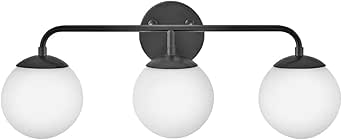 Lark Julep 85003BK Three-Light Bath Vanity Fixture, Art Deco Globes, Modern Style, Black