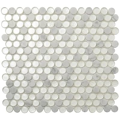 Penny Round Glass & Marble Tile White 11.8x11.8 Polished 4.83 sq ft 5-Pack