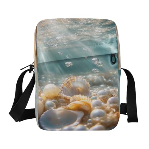 MCHIVER Small Messenger Bag Blue Seashell Pearl Crossbody Bag for Men Women Sling Shoulder Bags for Cycling Hiking Running