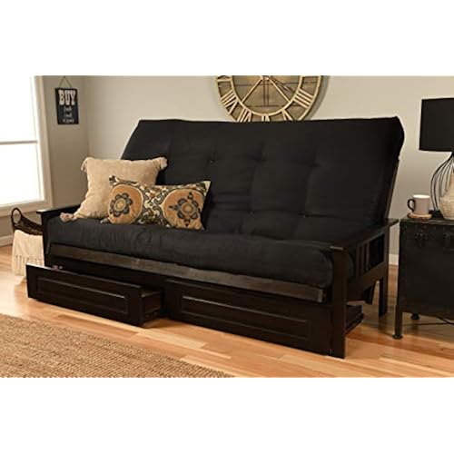 Kodiak Furniture Monterey Queen-size Futon, Storage Drawers, Espresso Finish with Suede Black Mattress