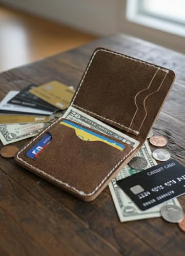 Image of Genuine Leather Card Holder Wallet for Men & Women | Slim Pocket Size Card Holder with Cash Slot | Debit Credit Visiting Card Organizer for Daily Use (Style 11)
