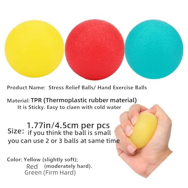3 Resistance Stress Relief Balls for Adults, Physical Therapy Hand Exercise Balls Kits, Squeeze Balls Sets for Hand Finger Wrist Muscles Arthritis Training, Hand Grip Strengthening Train Ball