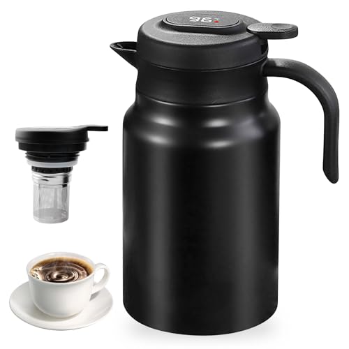 Bouteille Isotherme Avec Infuseur à Thé Et Affichage De Température: 1,5 Litres Carafe Café Thermique, Acier Inoxydable Gourde Isotherme Pour Thé, Café...