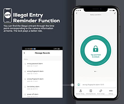 Fingerprint Door Lock, Biometric Door Knob With 5 Ways To Unlock(App/Fingerprint/Password/Key/Ekey), 255 Users And Unlocking Records, Passage Mode, Auto Lock, Prompt For Illegal Entry, Zinc Alloy #TOP5