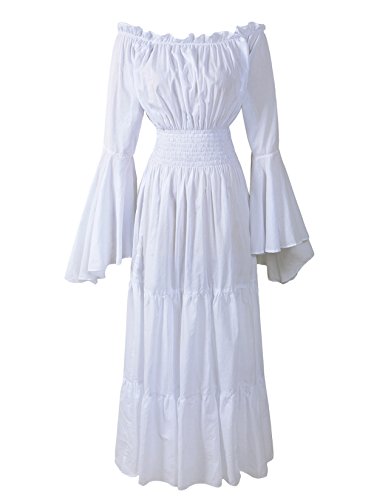 Reminisce Boutique Renaissance Chemise 100% Cotton Medieval Dress Costume Mythic Mystic Forest Sword Mistress (Regular, White)